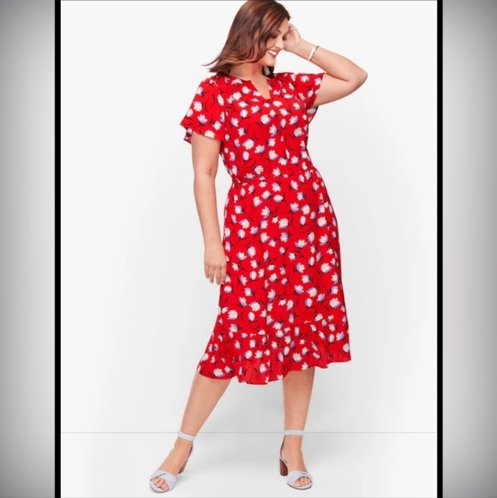 Talbots Red Floral Midi Dress